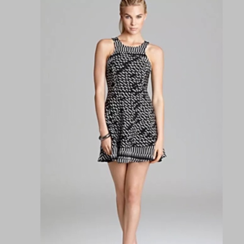Parker Black and White Patterned Mini Dress